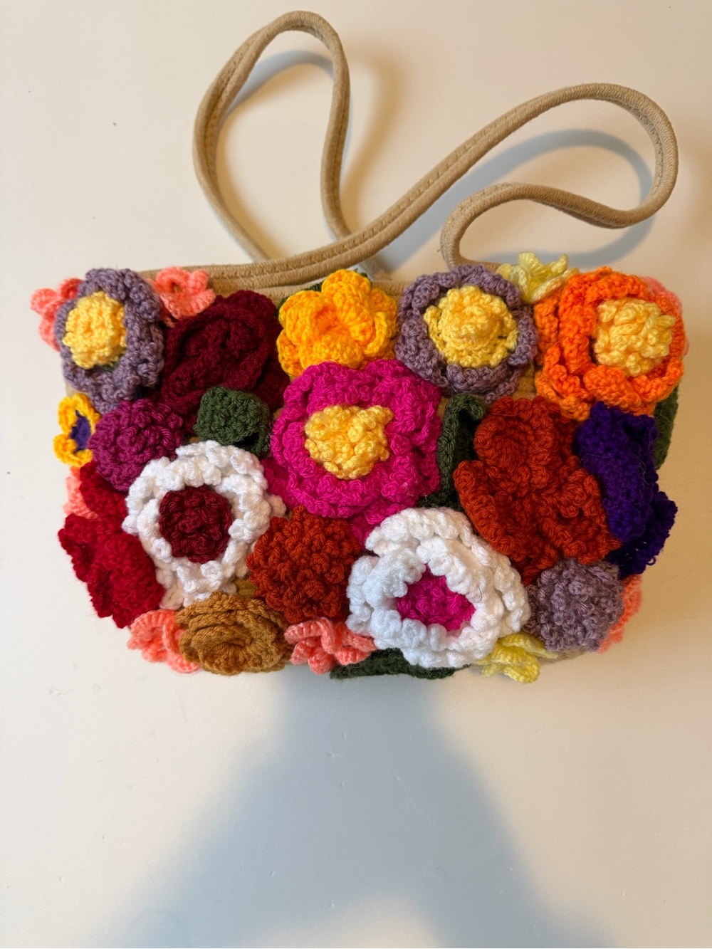 Handmade Multicolor Crochet Flower Crossbody Bag